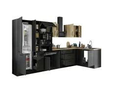 Küchenblock mit E-Geräten CORNWALL (Ecke-Backofen-Kühlschrank-Mikrowelle-Apotheker) IV