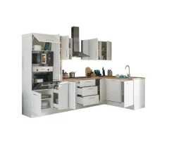 Küchenblock mit E-Geräten CORNWALL (Ecke-Backofen-Geschirrspüler-Mikrowelle) III