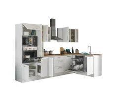 Küchenblock mit E-Geräten CORNWALL (Ecke-Backofen-Geschirrspüler-Mikrowelle) III