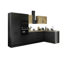 Küchenblock mit E-Geräten CORNWALL (Ecke-Backofen-Kühlschrank-Mikrowelle) IV