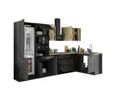 Küchenblock mit E-Geräten CORNWALL (Ecke-Backofen-Kühlschrank-Mikrowelle) IV