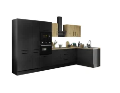 Küchenblock mit E-Geräten CORNWALL (Ecke-Backofen-Kühlschrank-Apotheker) VIII