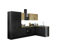 Küchenblock mit E-Geräten CORNWALL (Ecke-Geschirrspüler-Kühlschrank-Apotheker) IV