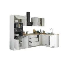 Küchenblock mit E-Geräten CORNWALL (Ecke-Backofen-Geschirrspüler-Mikrowelle) II